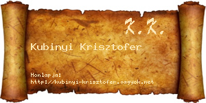 Kubinyi Krisztofer névjegykártya